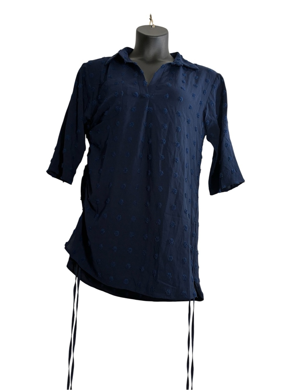 Blooming Jelly Navy Blue Swiss Dot V-Neck Tunic Top